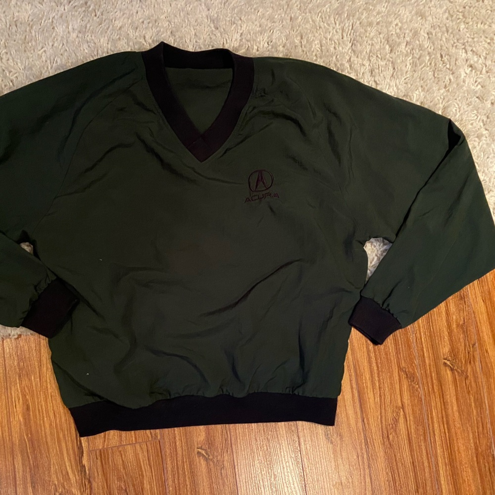 Green V-Neck Sweater with Black Trim